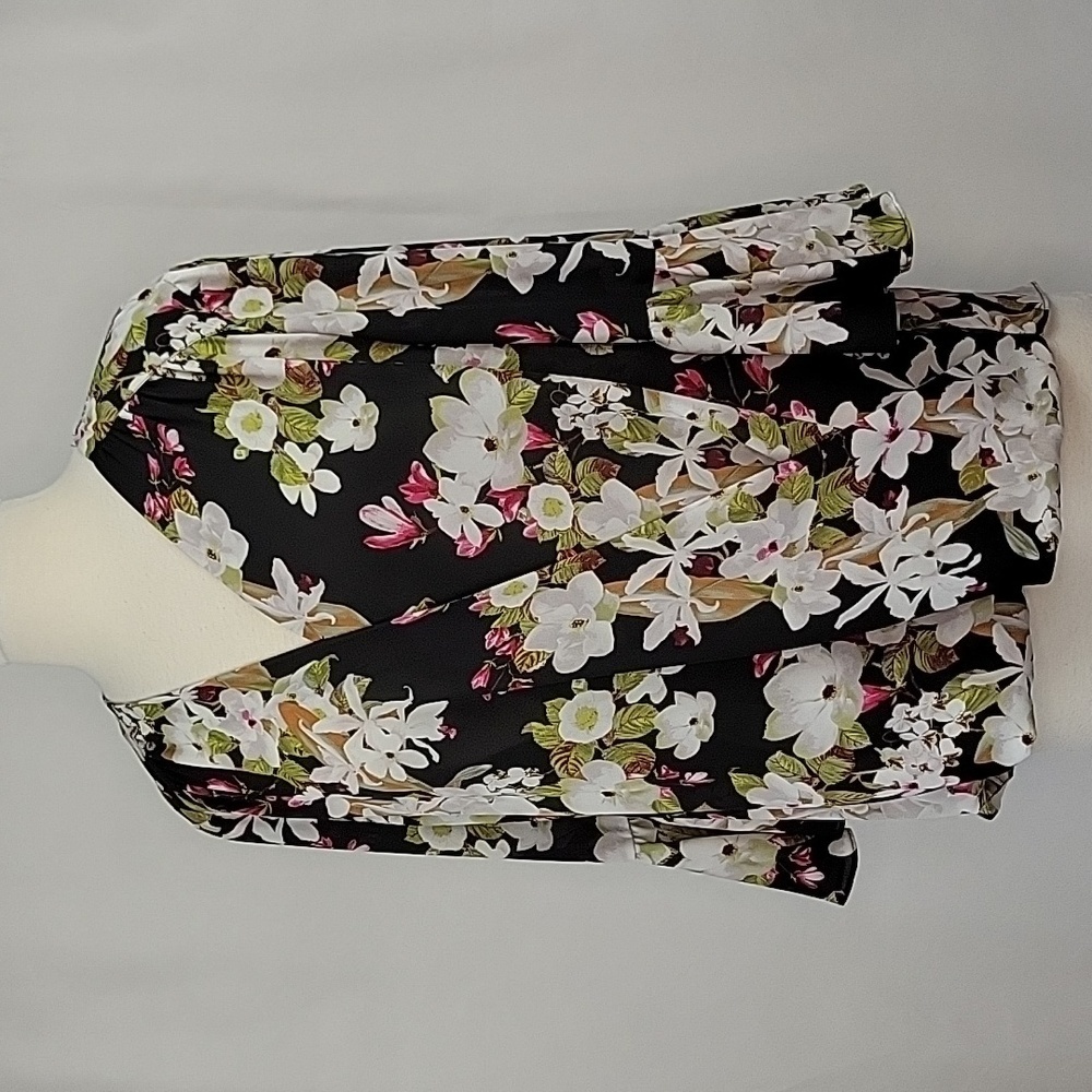 INC Floral Surplice Blouse with Ruffled Sleeves Black Size 1X